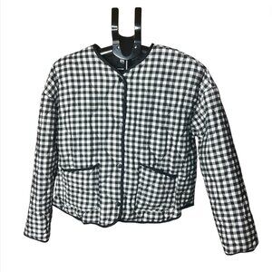 RNWY Quilted Gingham Jacket Black White Check Snap Front Pockets Contrast Trim L